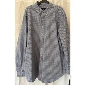 Ralph Lauren Blue Label Classic Fit Blue Plaid Dress Shirt Mens 3XLT Tall‎ READ